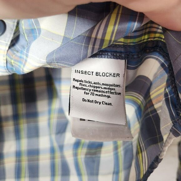 Columbia Insect Blocker Mens Blue Green Plaid Long-Sleeved Button-Up Shirt Sz M - Picture 10 of 11